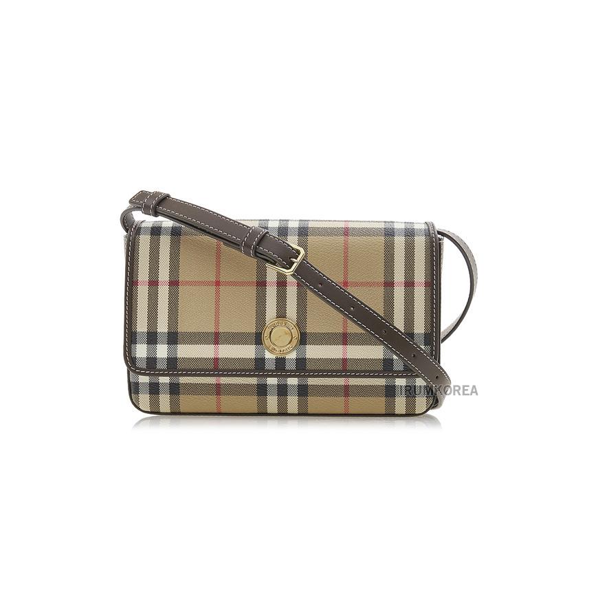 BURBERRY Hampshire Shoulder Bag Beige Canvas Leather Trim