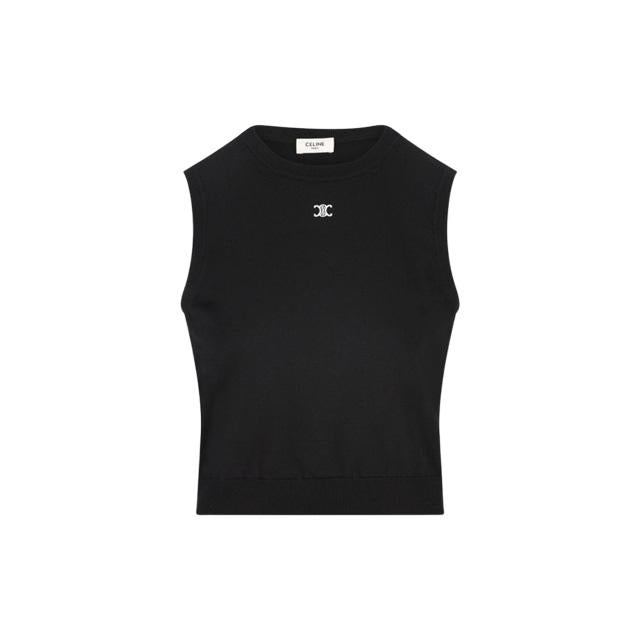 CELINE Black Triomphe Mini Logo Knit Vest Women RX0I70100 38NO