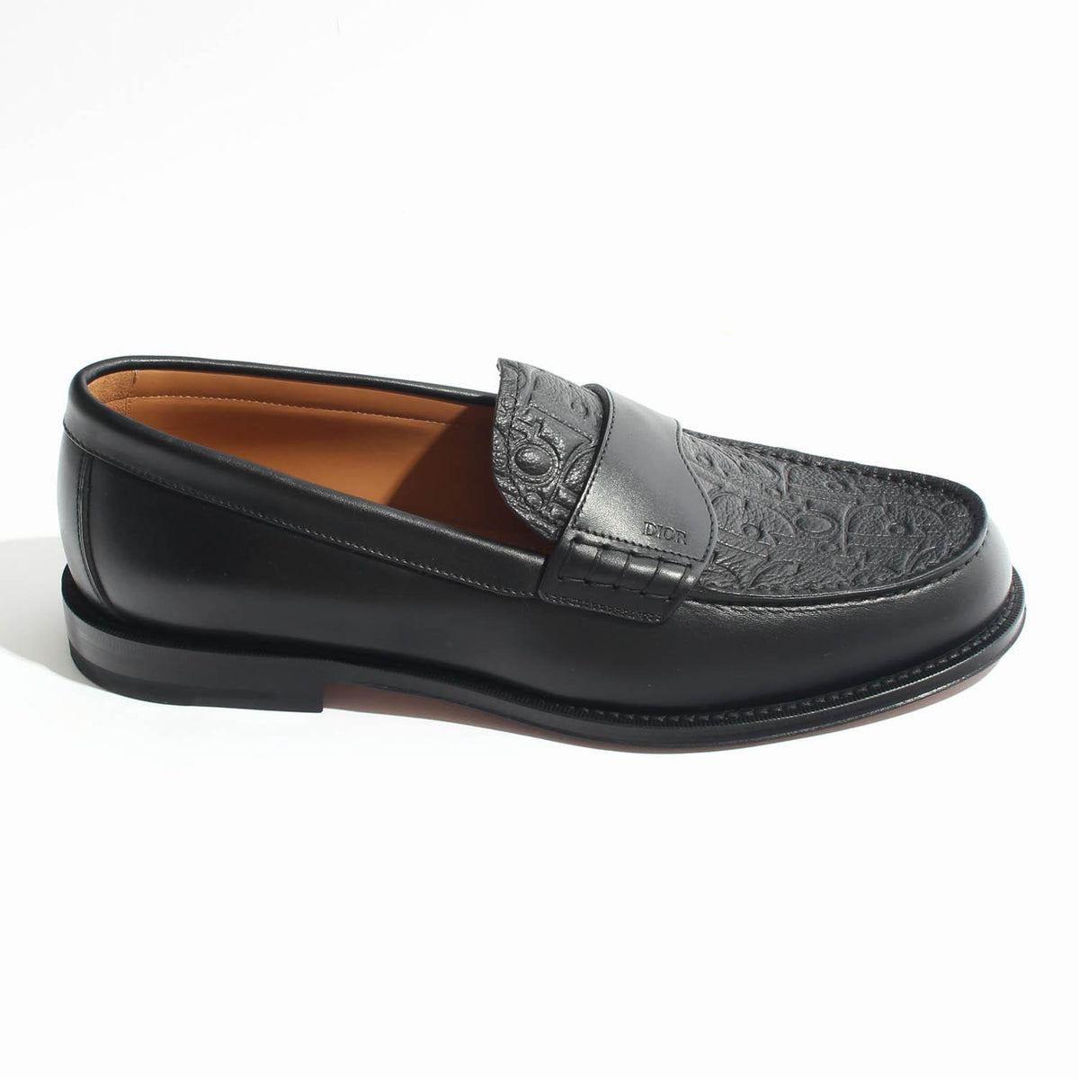 DIOR MEN Oblique Embossed Calfskin Granville Loafers Black