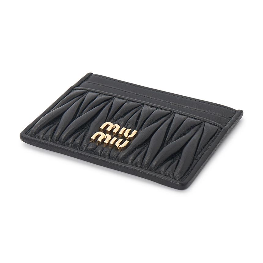 Miu Miu Matelassé Leather Card Holder Black Women’s
