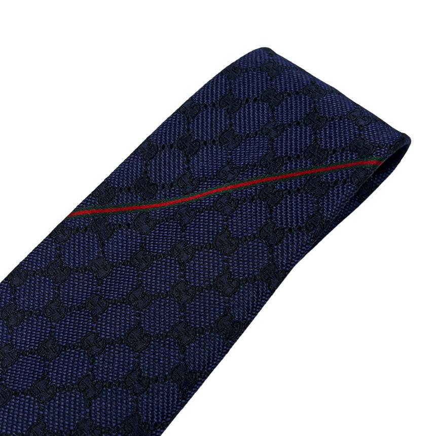 GUCCI Navy Jacquard GG Pattern Silk Tie