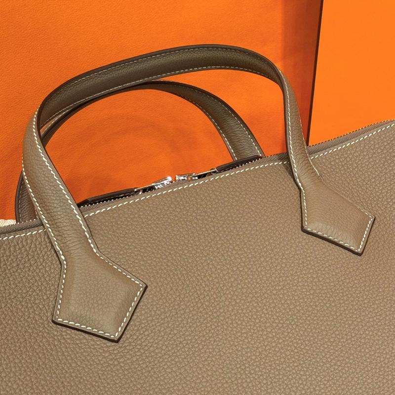 HERMES Etoupe Leather Victoria Light Brief Case Tote Bag Unisex