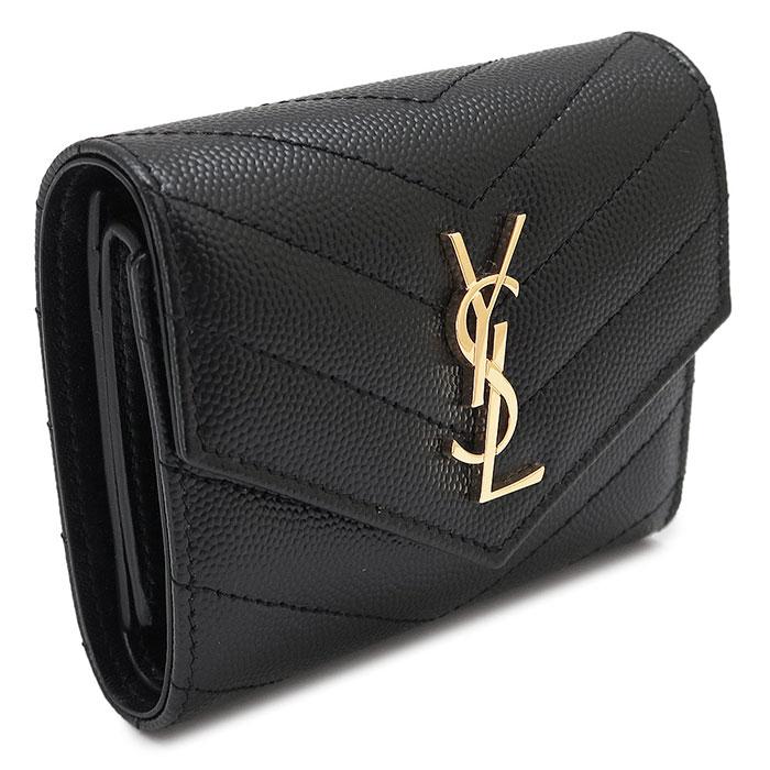 Saint Laurent Cassandra Monogram Gold Matelassé Leather Bifold Wallet Black
