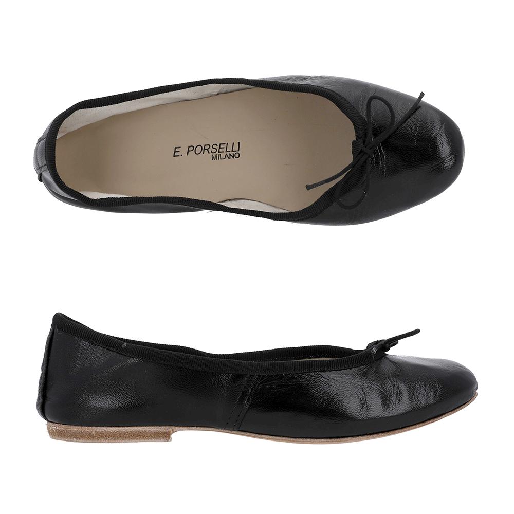 E.PORSELLI Black Leather Ballet Flat Shoes Women