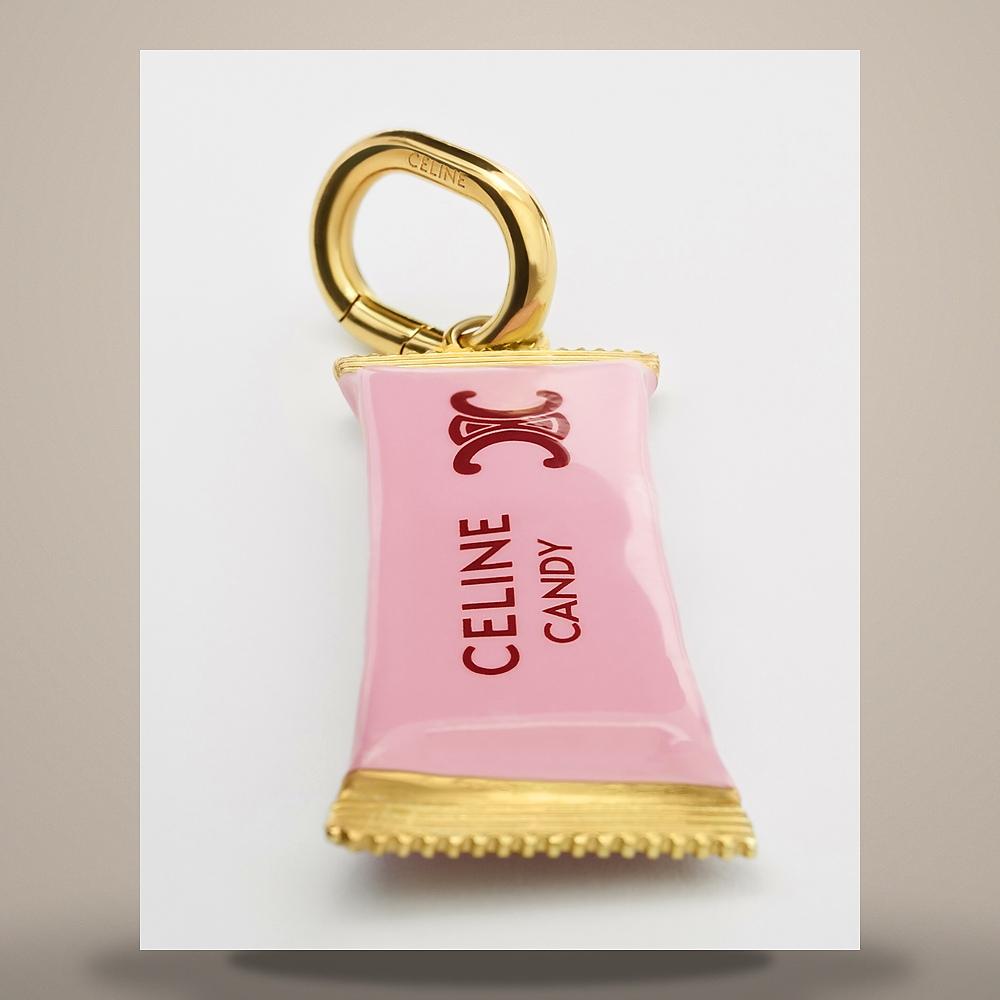 CELINE Candy Bar Enamel Gold-Finish Brass Keyring Pink Magenta B10773F63 GJZ5