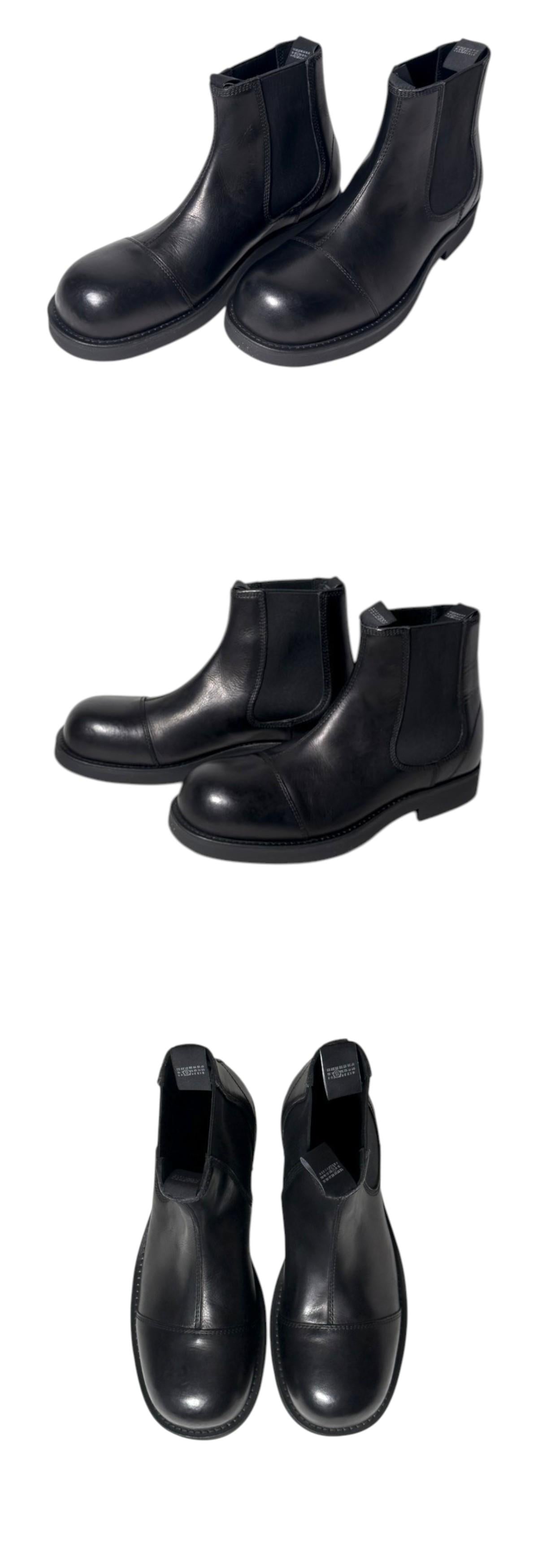 MM6 Black Leather Biker Chelsea Boots
