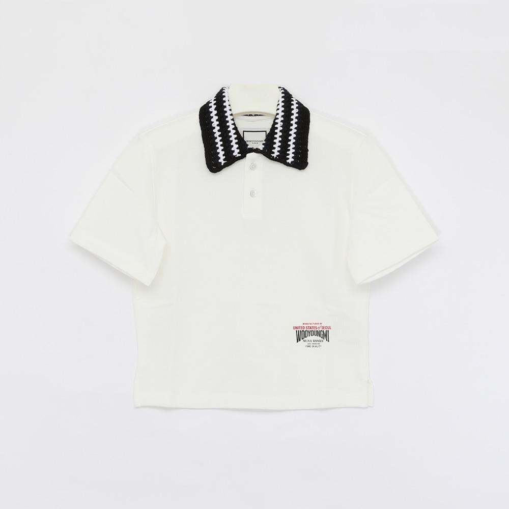 WOOYOUNGMI Big Collar Printed Logo Short Sleeve Women’s Polo Shirt M251TS16740W