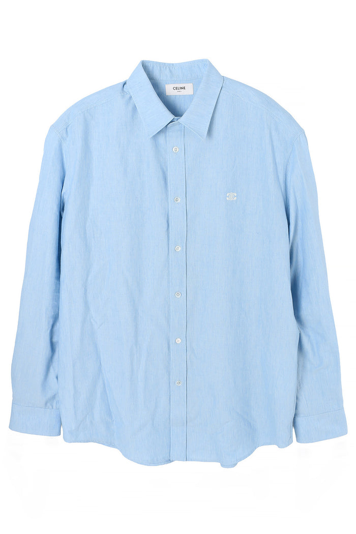 CELINE Chambray Cotton Relaxed Long Sleeve Shirt Blue Jeans