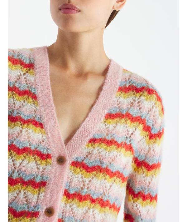 Maison Kitsune Striped Alpaca Lace Cardigan NW00501 KF0002