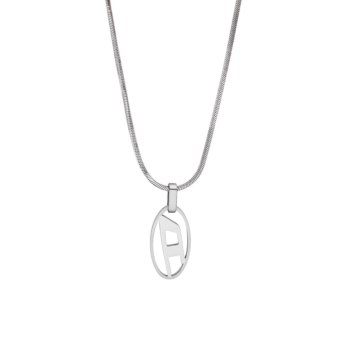 DIESEL Silver Oval D Logo Pendant Necklace Unisex