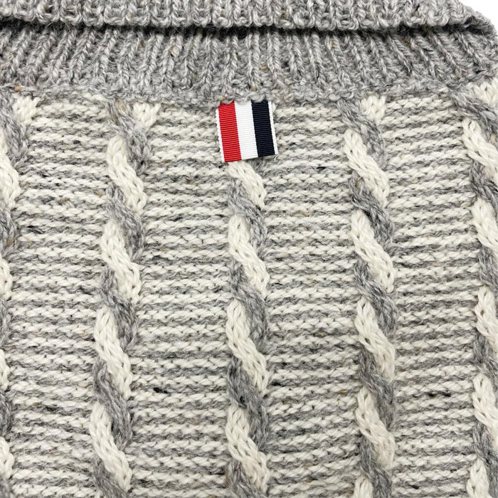THOM BROWNE Men's Cable Knit V-Neck Pullover Sweater MKA470A Y1506 055