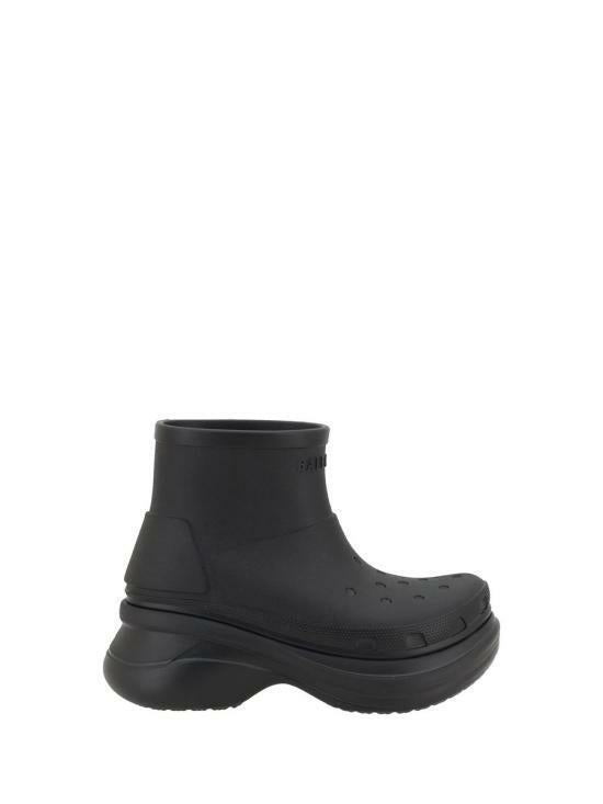 BALENCIAGA Black Rubber Crocs Bootie Ankle Boots