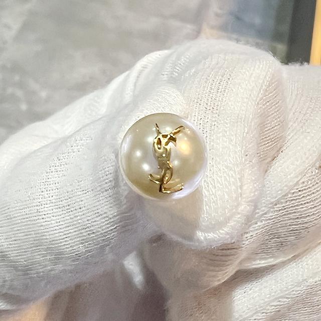 Saint Laurent YSL Logo Pearl Earrings Silver-Tone Jewelry
