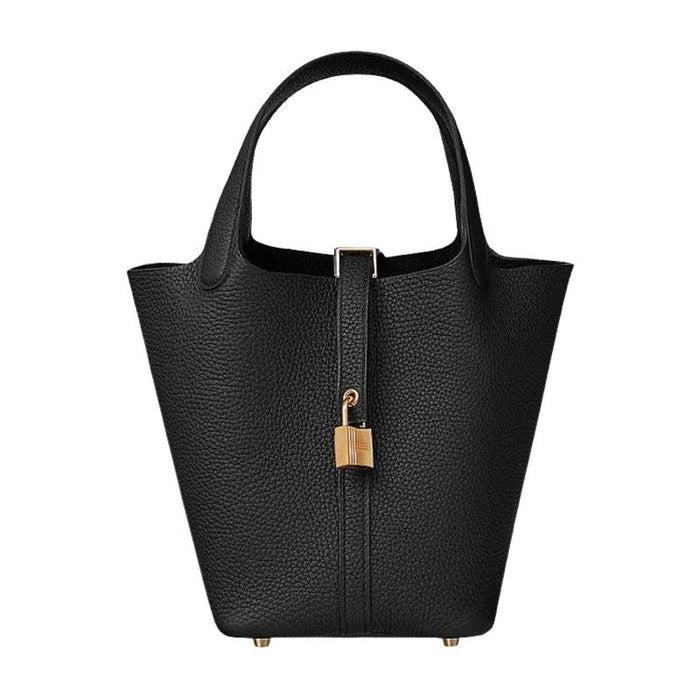 HERMES Black Clemence Picotin Lock 18 Tote Bag with Gold Hardware