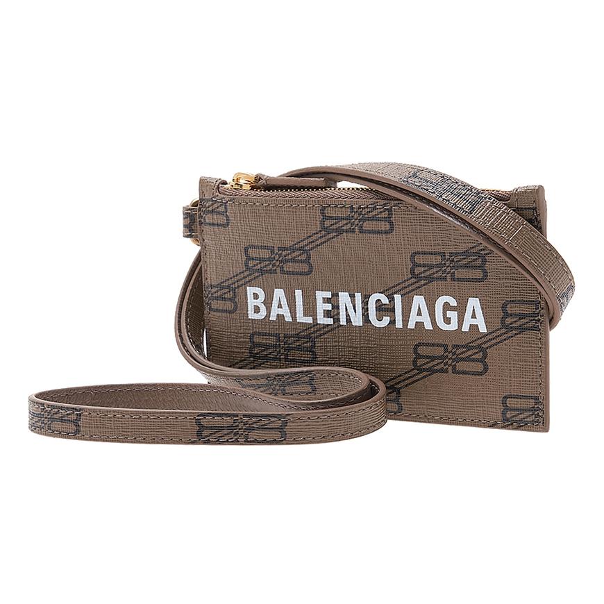 BALENCIAGA Men’s Leather Keyring Card Case Green Cardholder Wallet