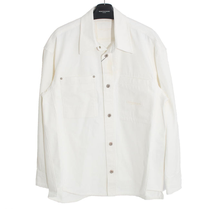 WOOYOUNGMI Ivory Denim Shirt Long Sleeve Flower Back Logo Men
