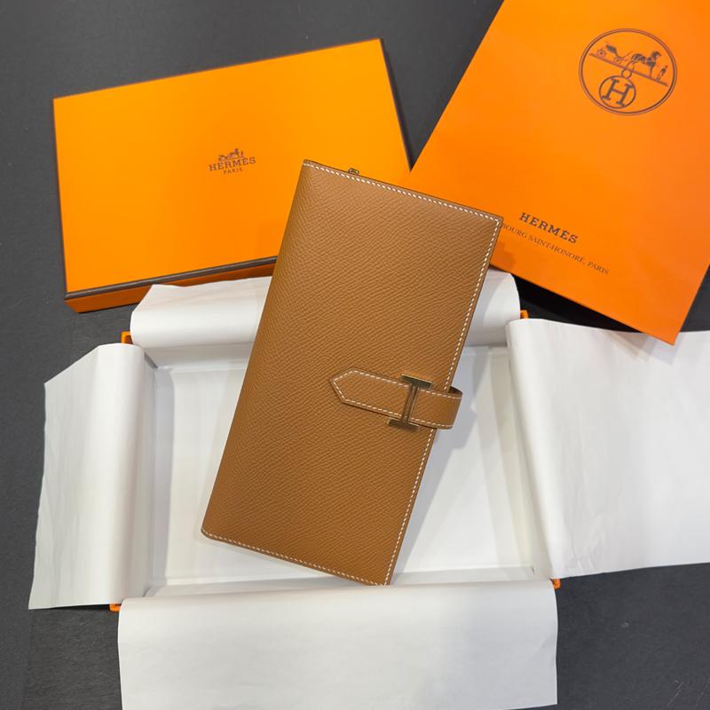 HERMES Bearn Long Wallet Epsom Leather Gold with Gold Hardware