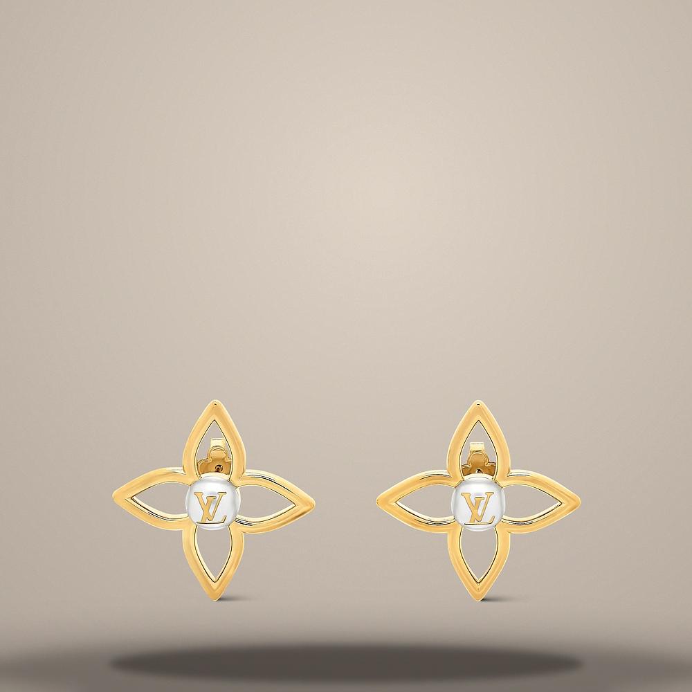 Louis Vuitton Gold-Tone Metal Pearly Flower Stud Earrings M03531