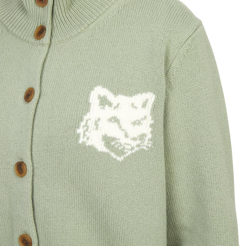 Maison Kitsune Fox Head Wool Cardigan Grey Unisex NW00509 KM0329 0396