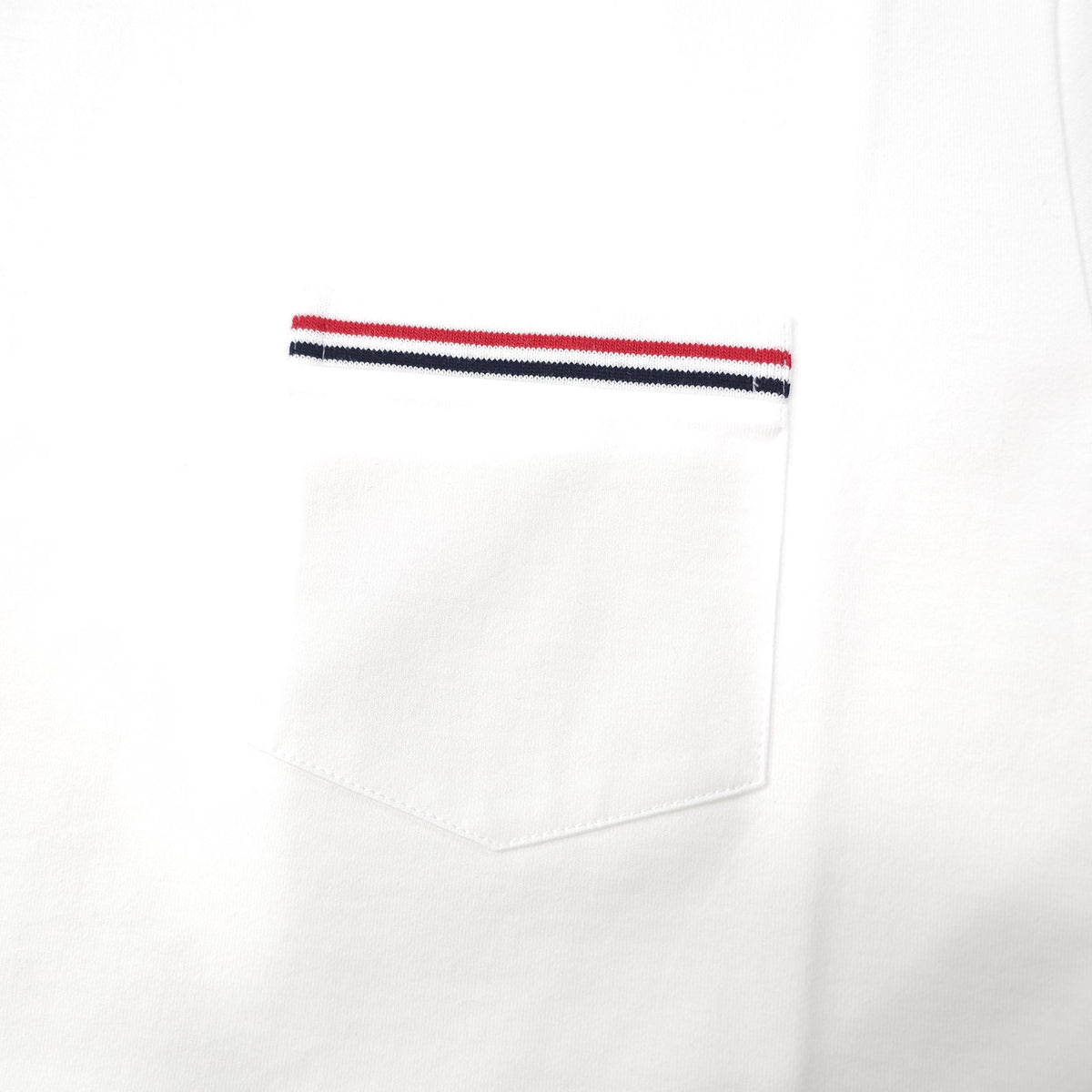 THOM BROWNE Classic Pocket Stripe T-Shirt White Cotton Mens