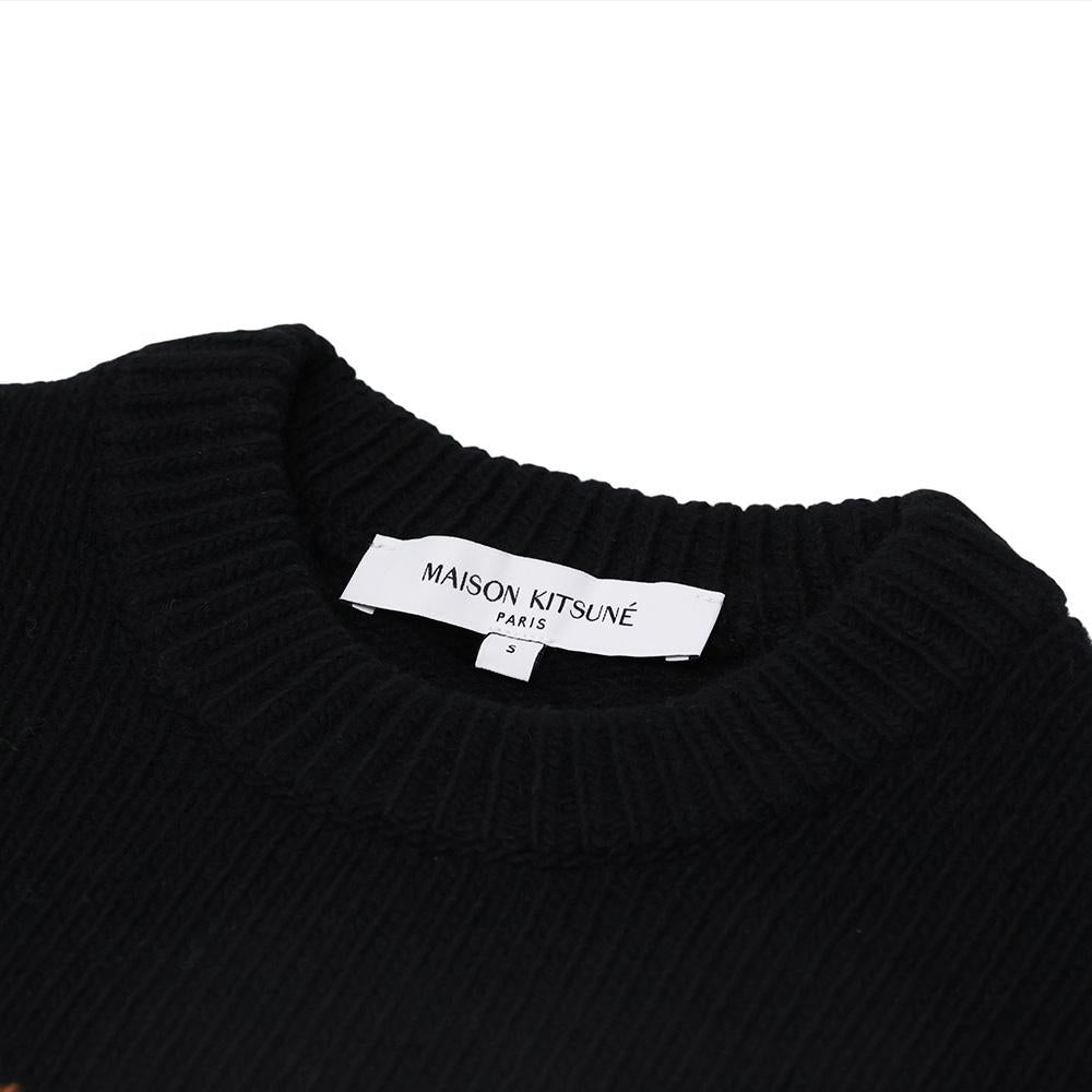 Maison Kitsune Dressed Fox Men’s Crewneck Knit Sweater Navy Wool