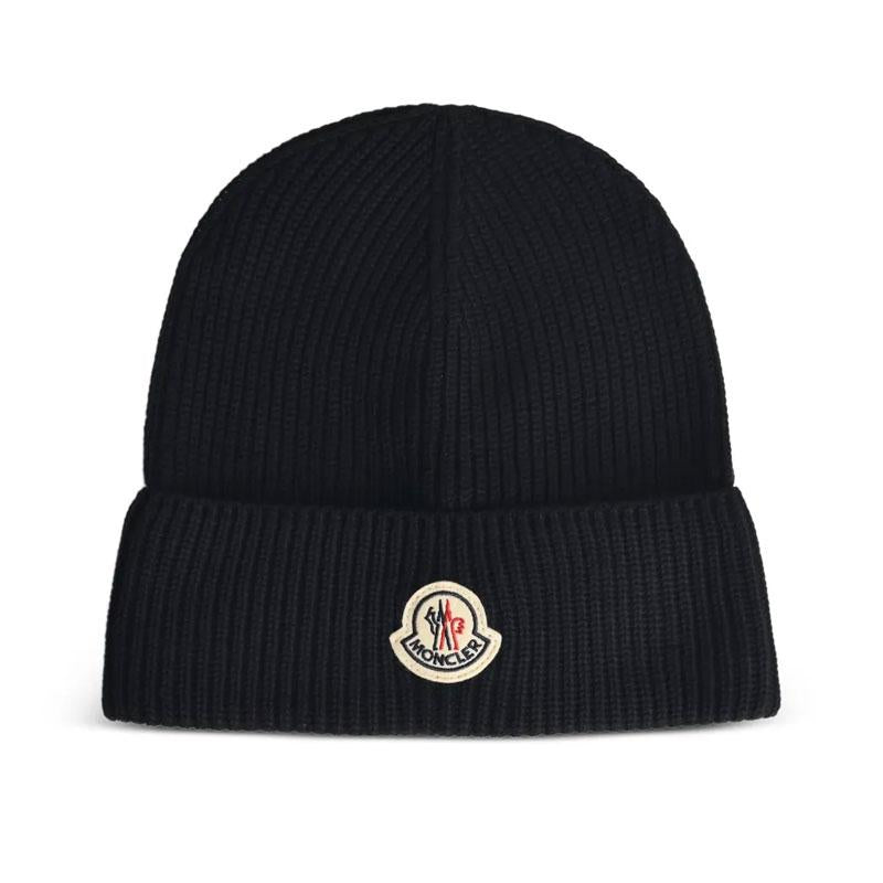 Moncler Logo Cotton Beanie Black