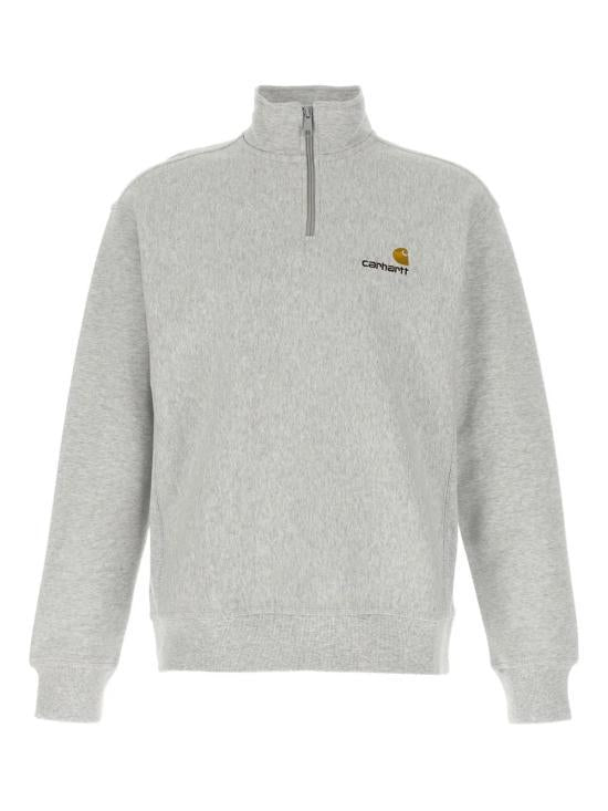 CARHARTT WIP Half Zip American Script Sweatshirt f I027014 482XX ASH HEATHER DOM