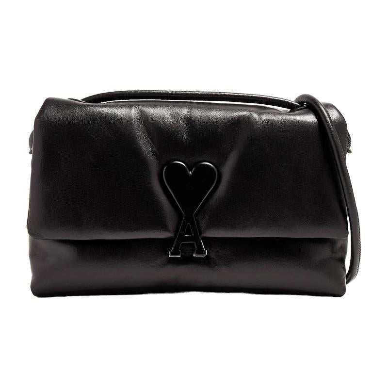 AMI Black Leather Blévu Shoulder Bag