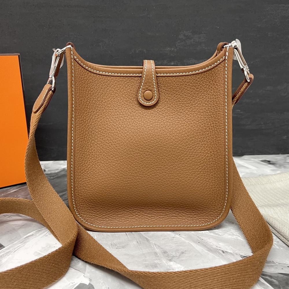 HERMES Evelyne Mini 16 Gold Clemence Leather Crossbody Bag Palladium Hardware