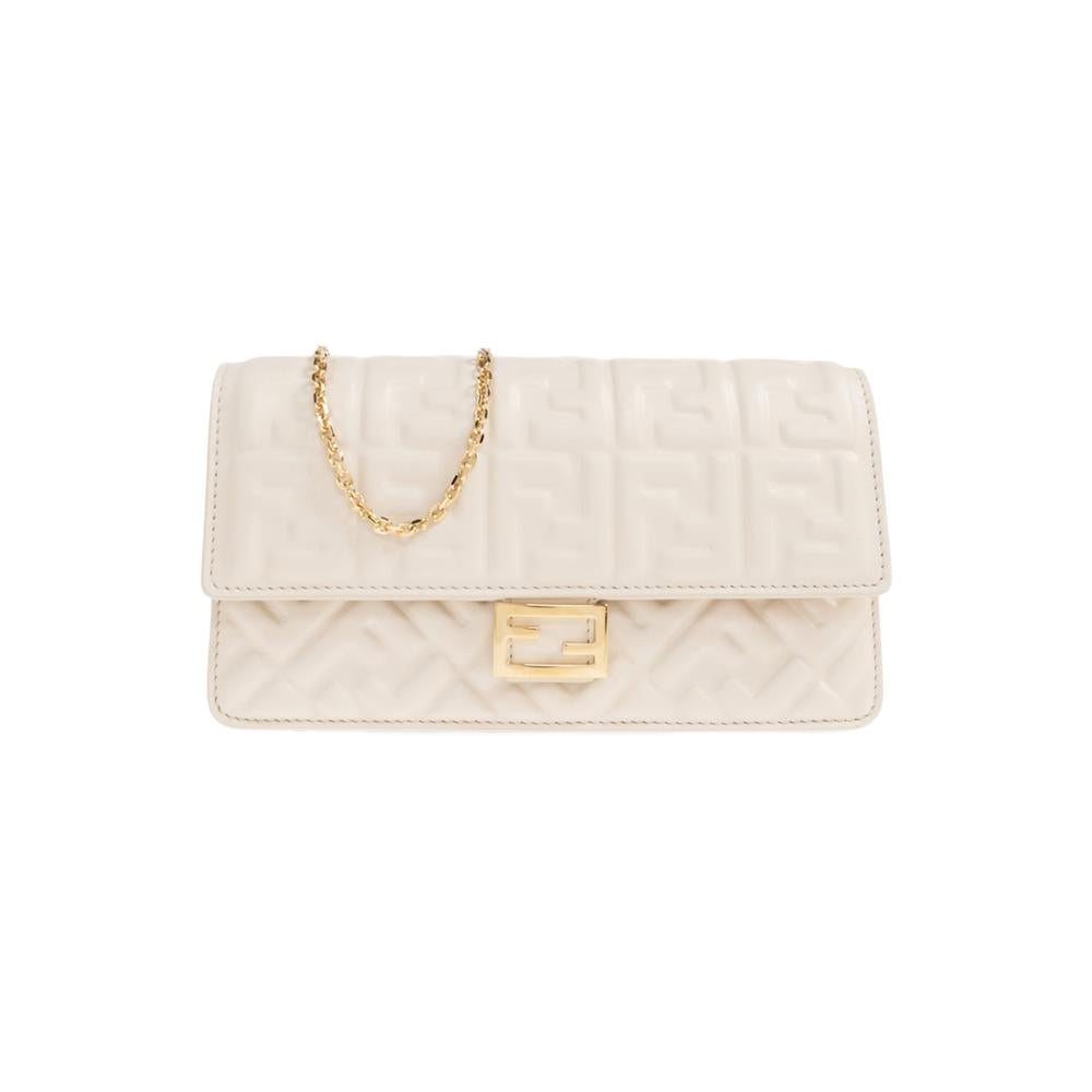 FENDI Ivory FF Logo Baguette Chain Wallet Shoulder Crossbody Bag