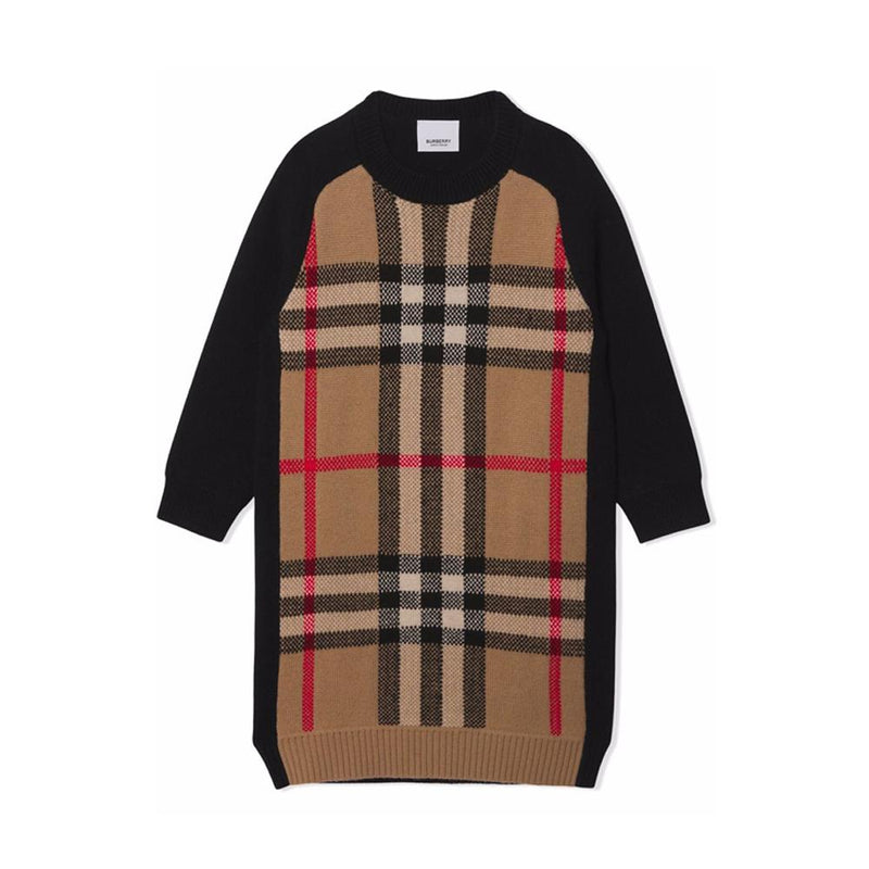 BURBERRY Brown Check Knit Sweater Dress Women Midi