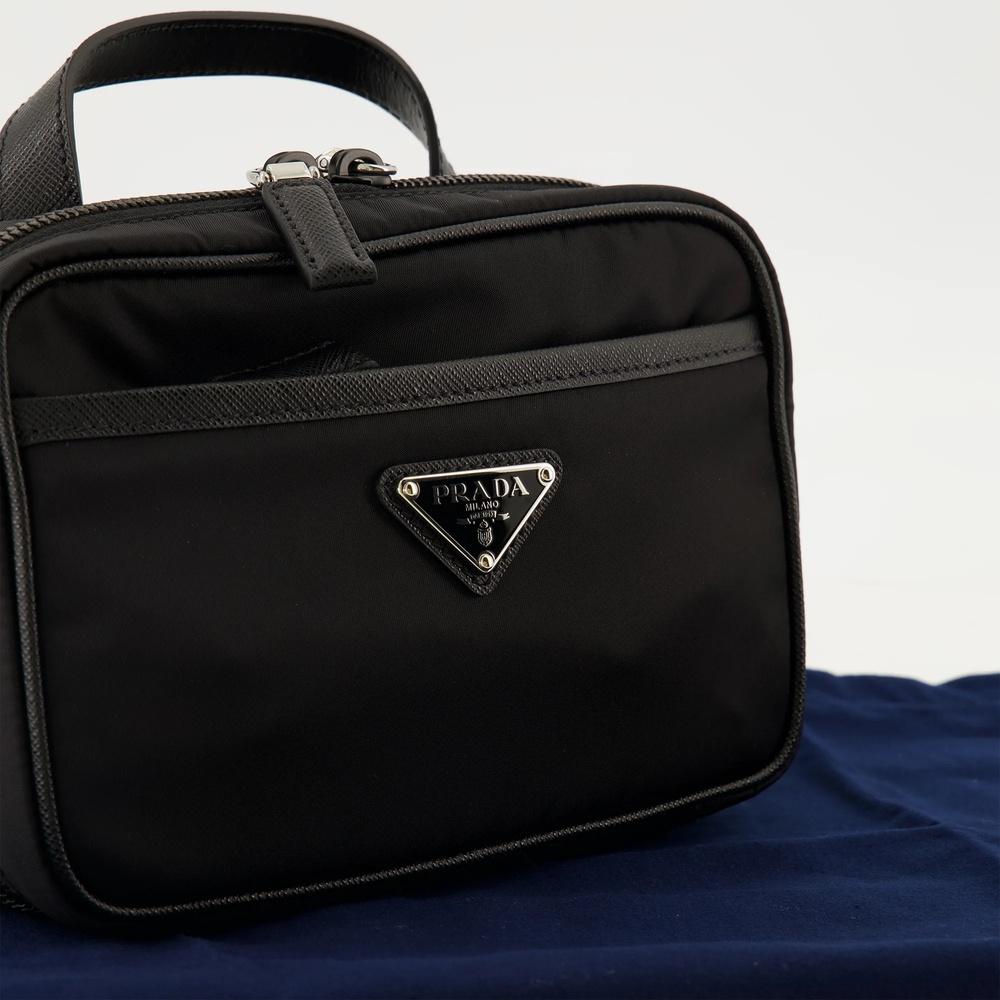 PRADA Re-Nylon Saffiano Leather Crossbody Bag Black