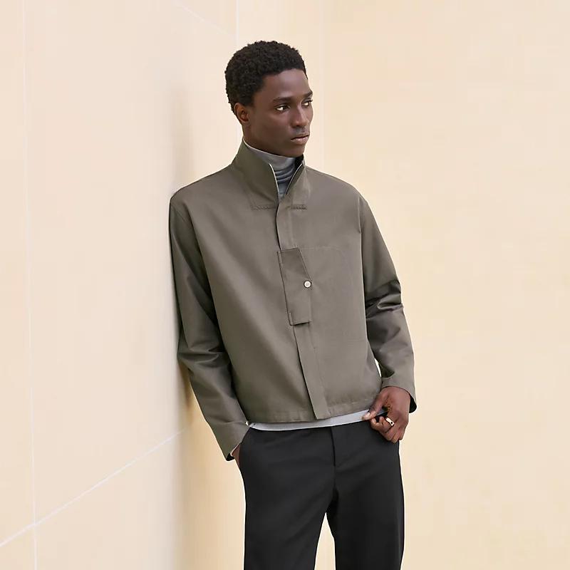 HERMES Boxy Fit Poche à Cheval Shirt Jacket Khaki Gray Unisex