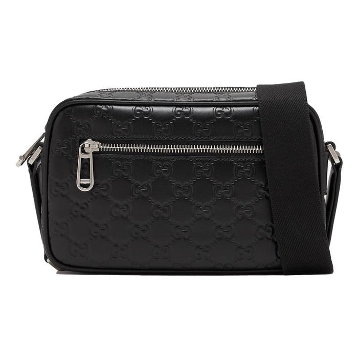 GUCCI GG Emblem Leather Crossbody Bag Black