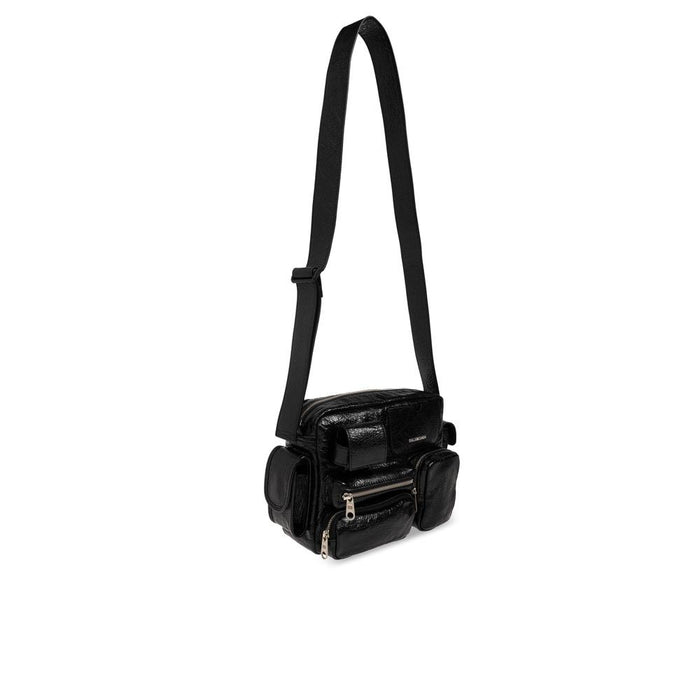 BALENCIAGA Black Supple Leather Camera Crossbody Bag