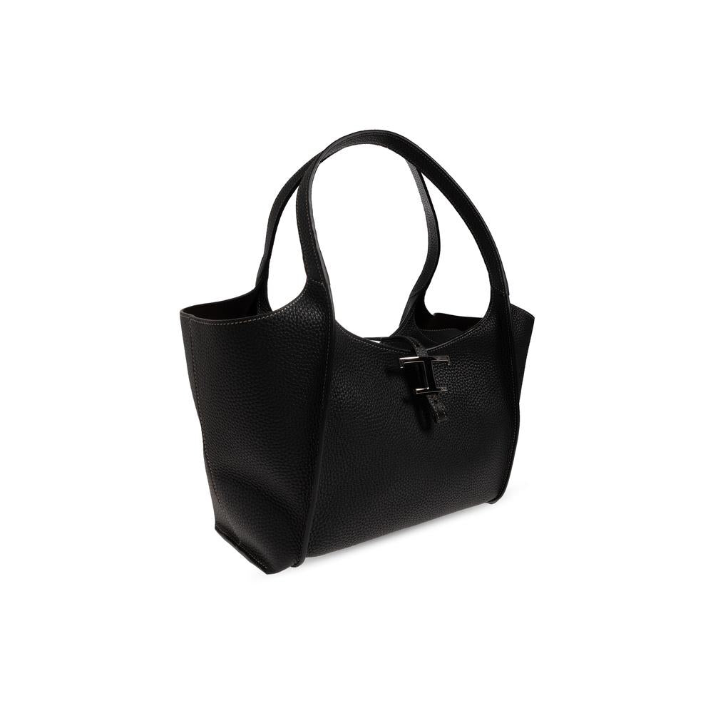 Tods T Timeless Small Tote Bag Black Leather