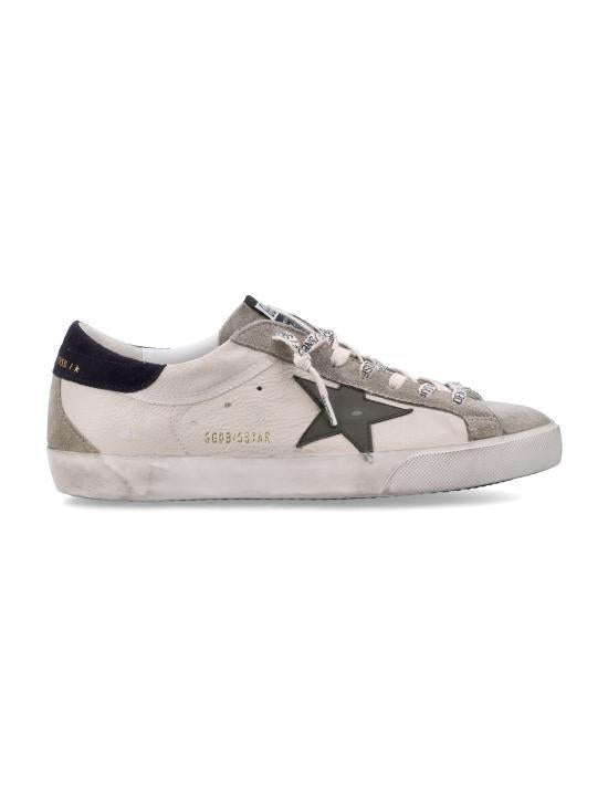 GOLDEN GOOSE cream grey olive green leather low-top sneakers for men
