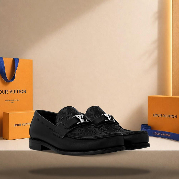 Louis Vuitton Major Loafers Black Leather Men's Shoes