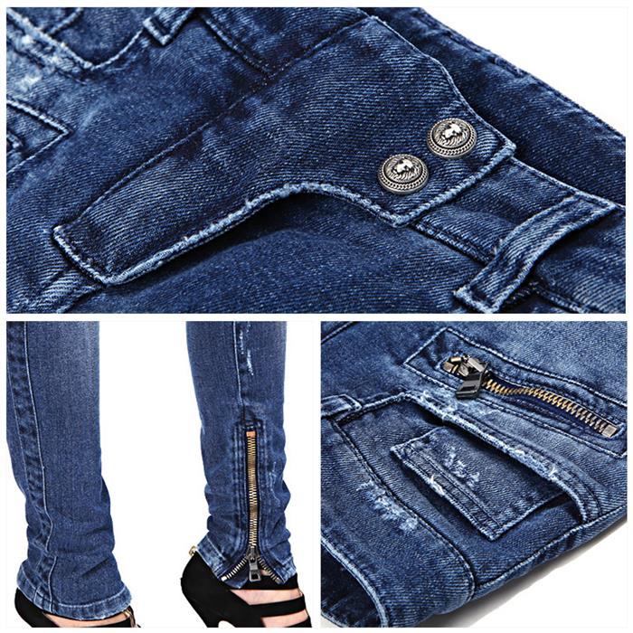 Balmain Women’s Blue Biker Denim Pants 5355 171N C3180