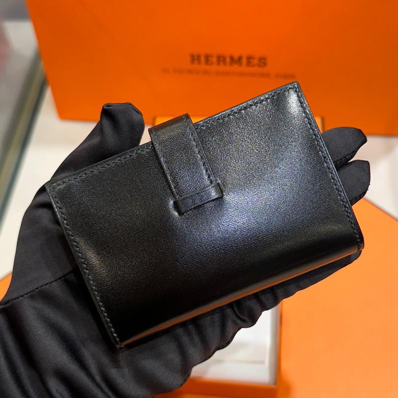 HERMES Box Calf Béarn Strap Palladium Card Holder