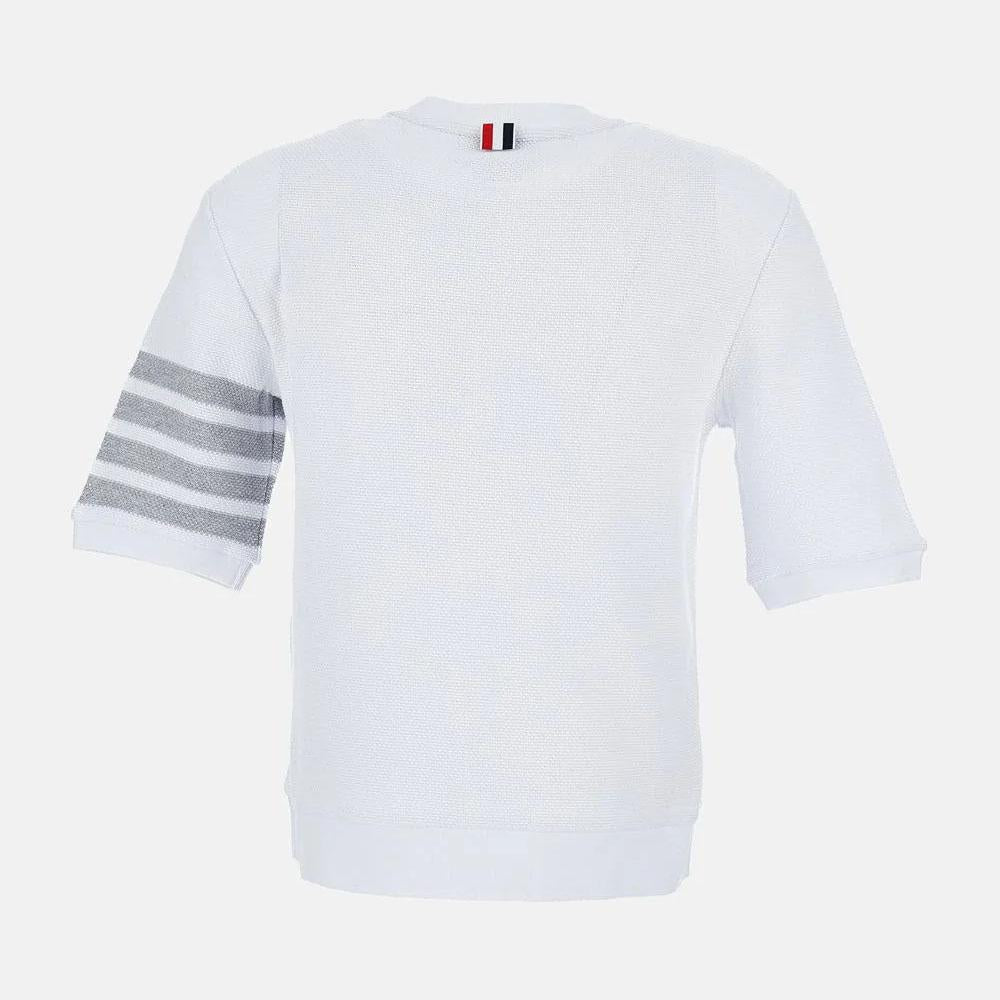 THOM BROWNE 4-Bar Pique Cotton White Short Sleeve T-Shirt for FJS222A J0248 100