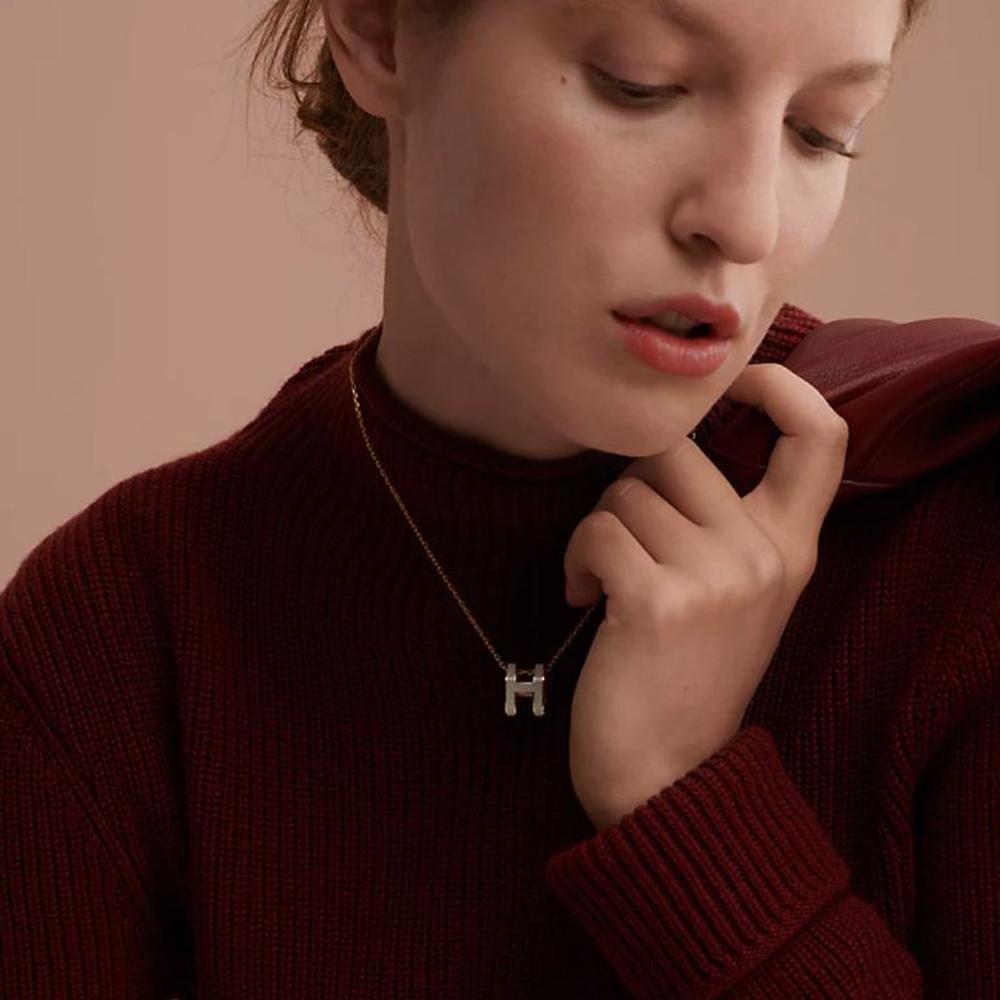 HERMES Pop H Necklace Large Rose Gold Hardware White