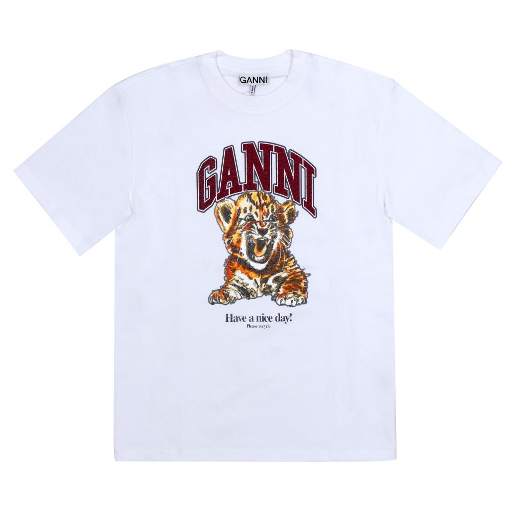 GANNI Rhinestone Baby Tiger Logo Short Sleeve T-Shirt Women’s A1050060 151
