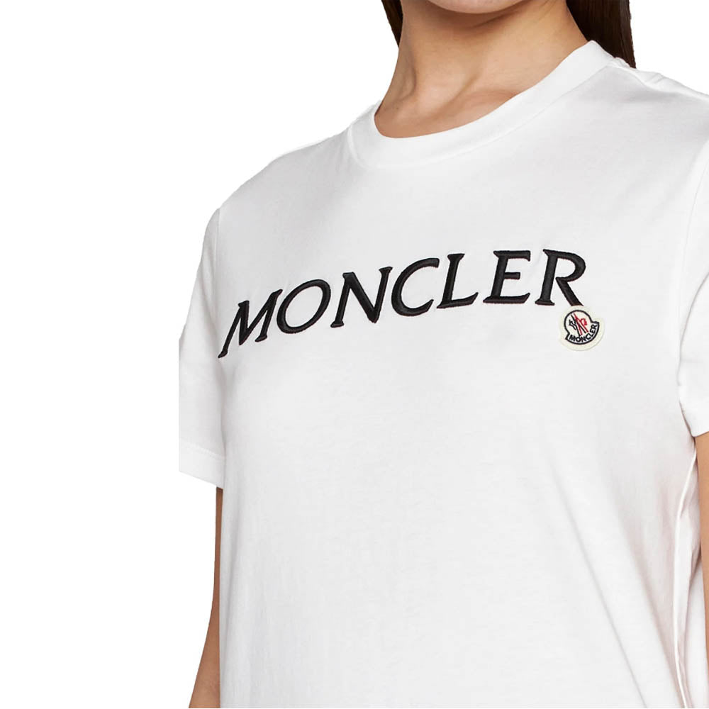 Moncler Women’s Embroidered Logo Cotton Short Sleeve T-Shirt White