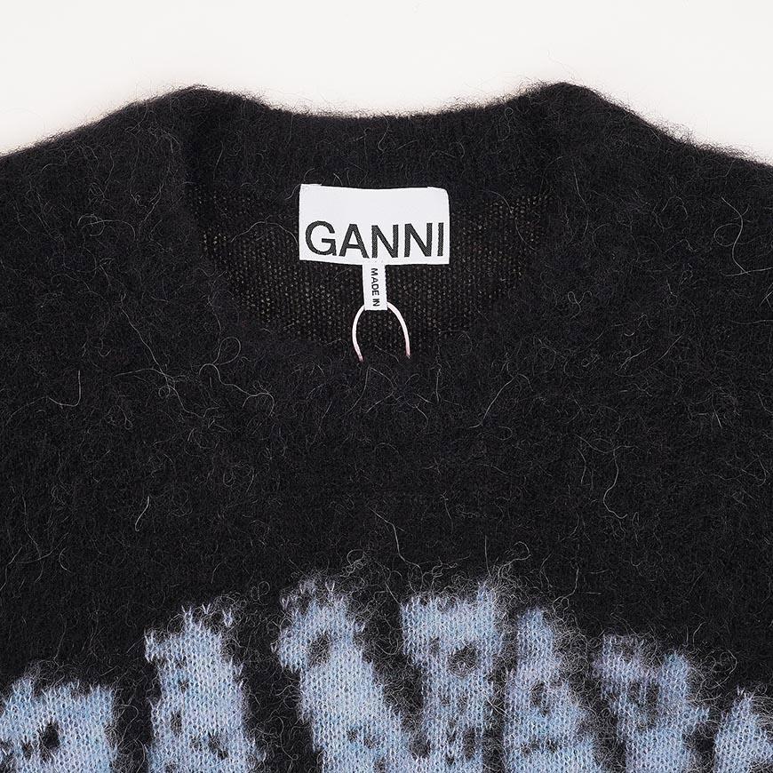 GANNI Women’s Brushed Alpaca Round Neck Knit Sweater Black