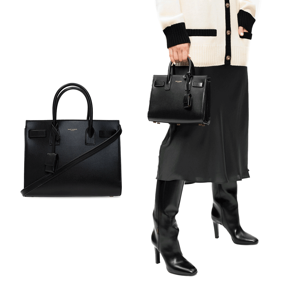 Saint Laurent Sac de Jour Nano Leather Tote Crossbody Bag Black