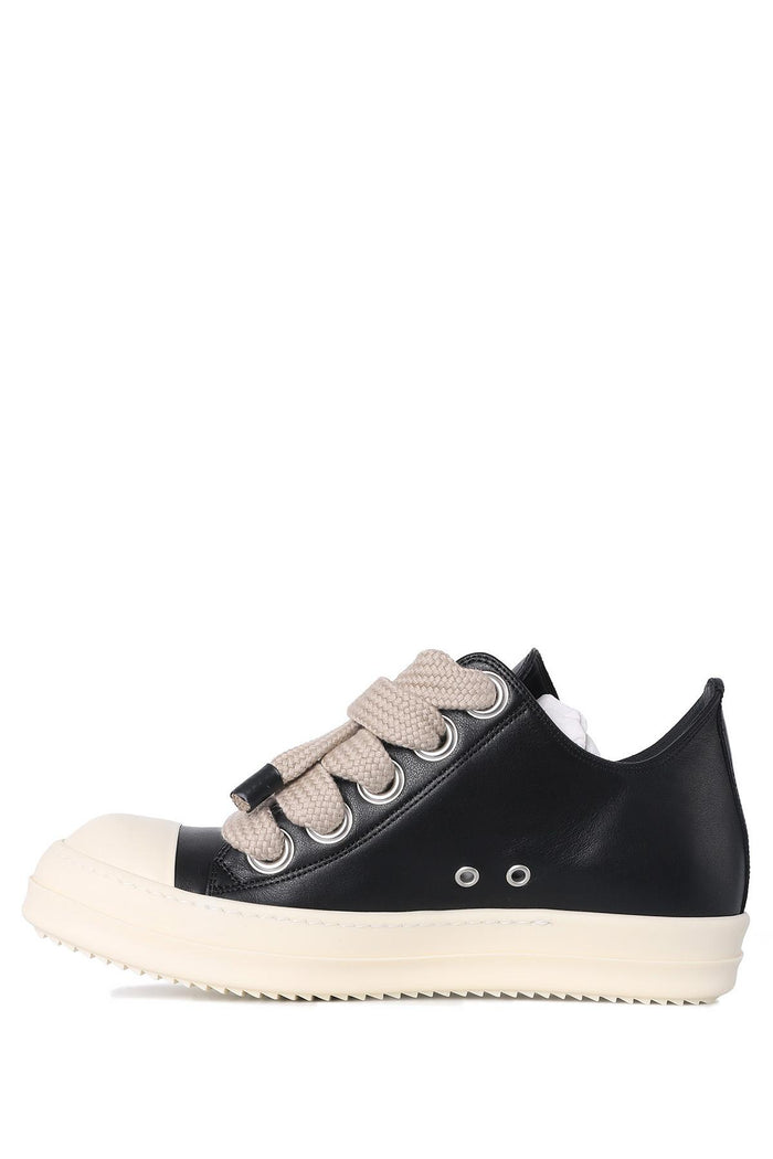 Rick Owens Jumbo Lace Low-Top Sneakers Black Milk Leather