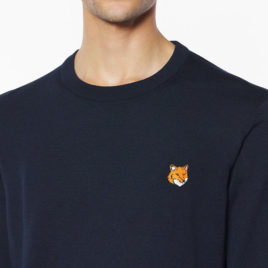 Maison Kitsune Fox Head Merino Wool Crewneck Sweater Men Nav PM00801 KT1181 0413
