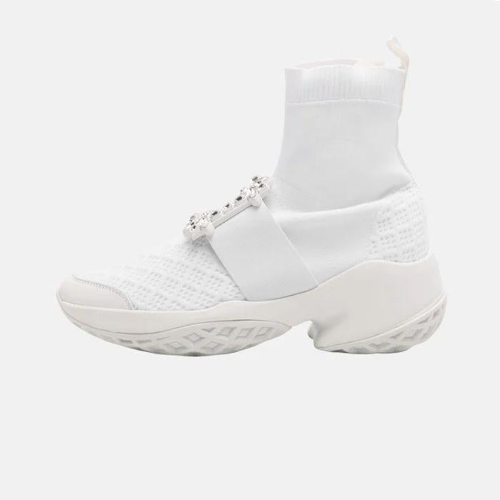 Roger Vivier Crystal Strass Viv Run Sock Sneakers White