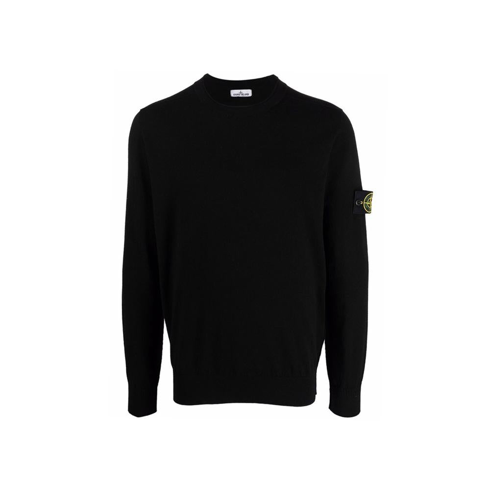 STONE ISLAND Black Crewneck Knit Sweater with Logo Patch 7515511A1 V0029